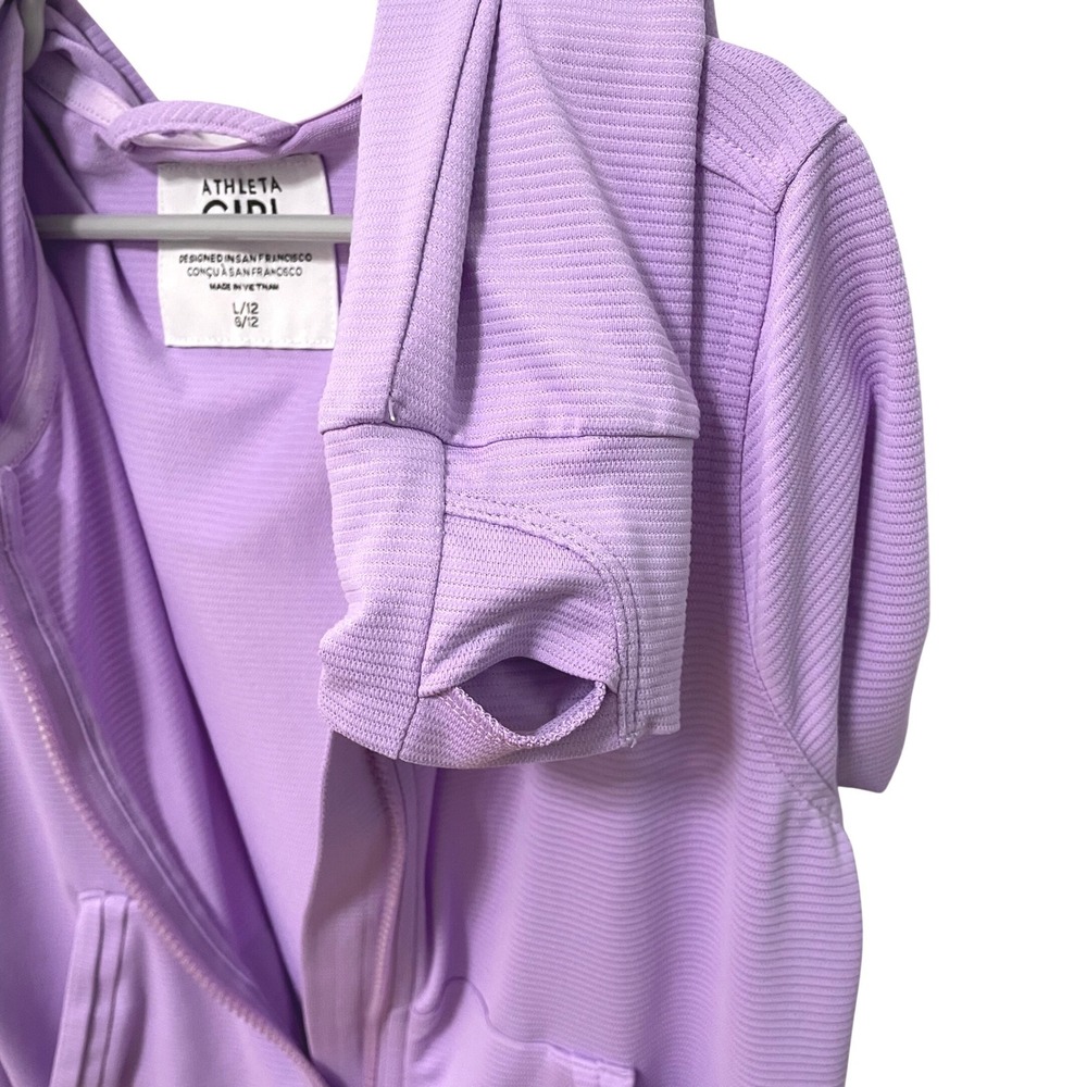 NWOT Athleta Girl Purple Zip Hoodie Textured Activewear Jacket Thumbholes L 12 - Picture 10 of 10